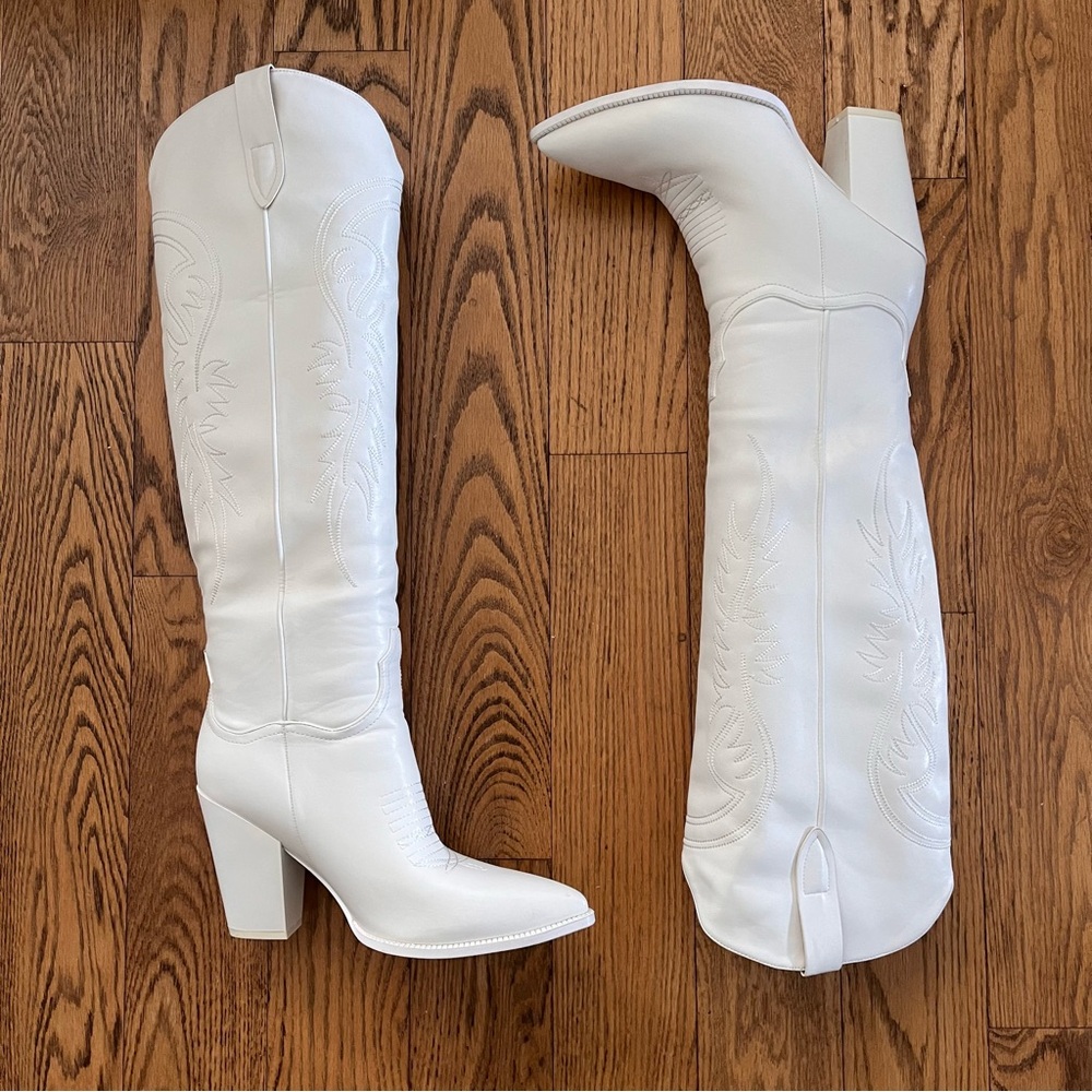 ISNOM Western Cowgirl White Knee High Boots Sz 11 New Without Box